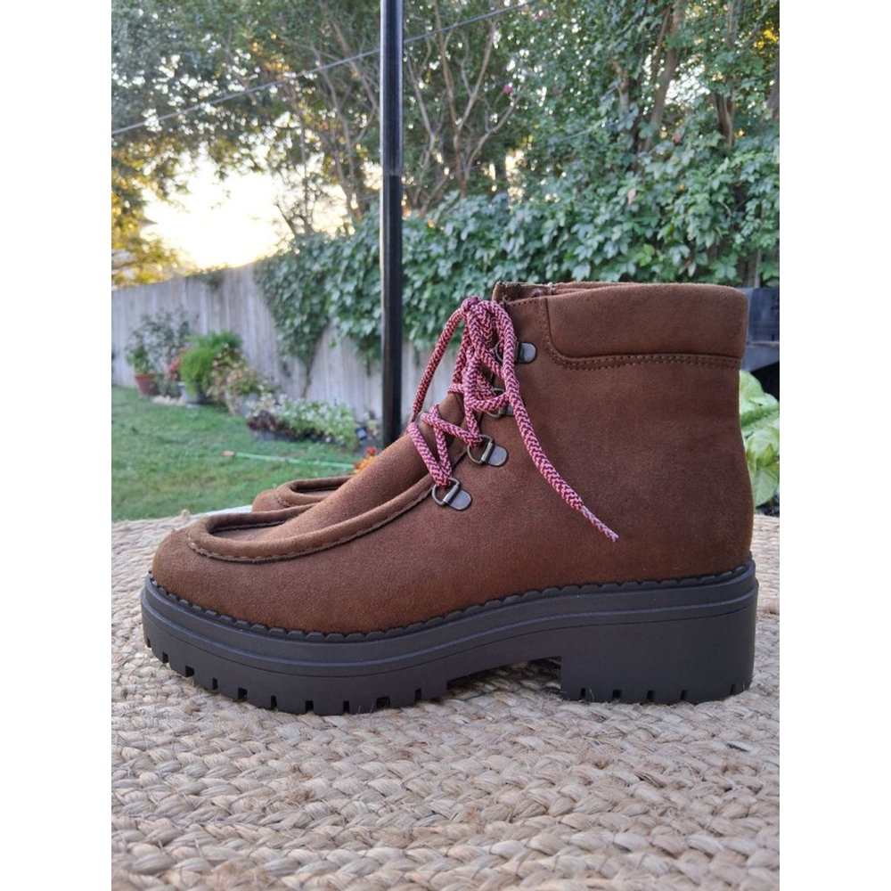 Indigo Rd Lug Sole Hiker Boots Size 9 Brown Suede Chunky Combat Boot Boho Chic - Picture 4 of 16